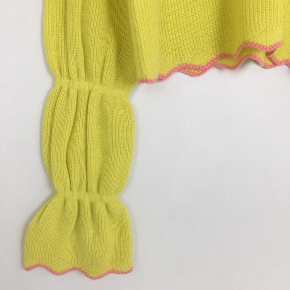 Alice + Olivia Cashmere Sweater Yellow Statement Bell Sleeve Women’s Size XS - Picture 5 of 11